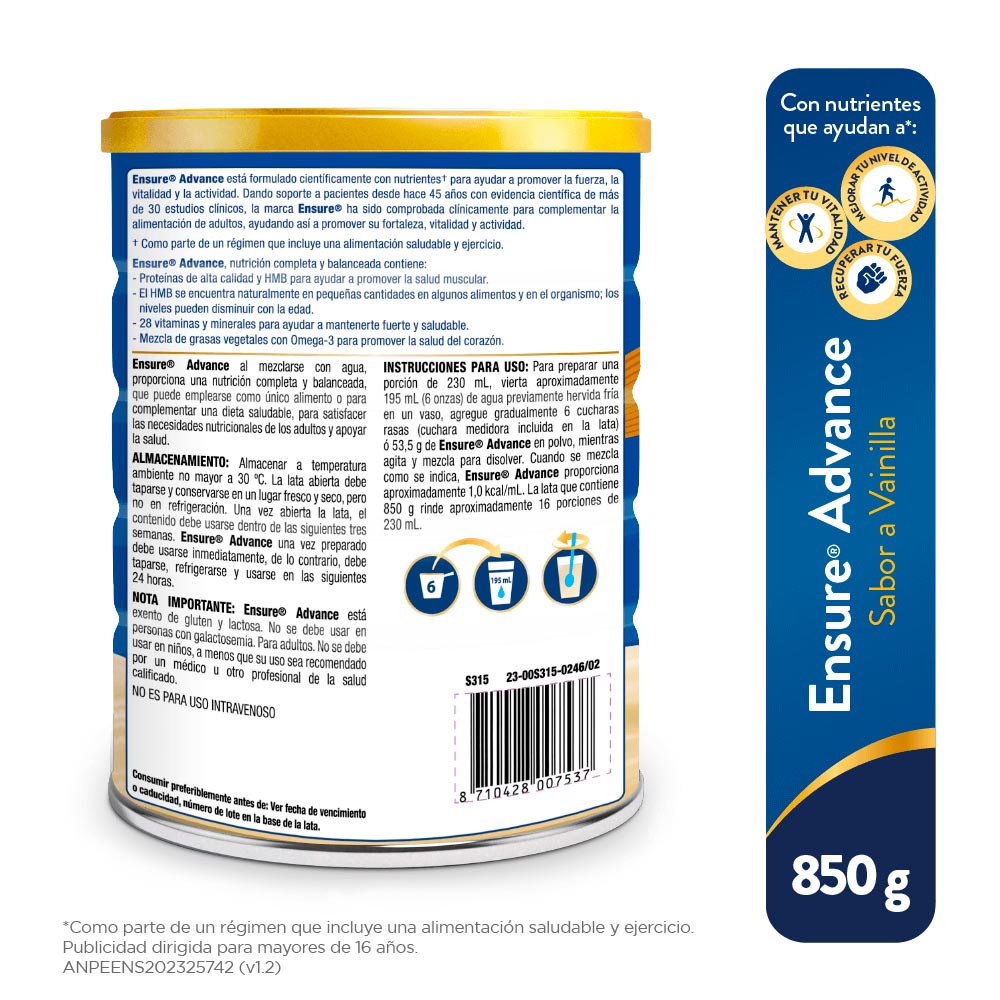 Ensure Advance Sabor Vainilla 850 G