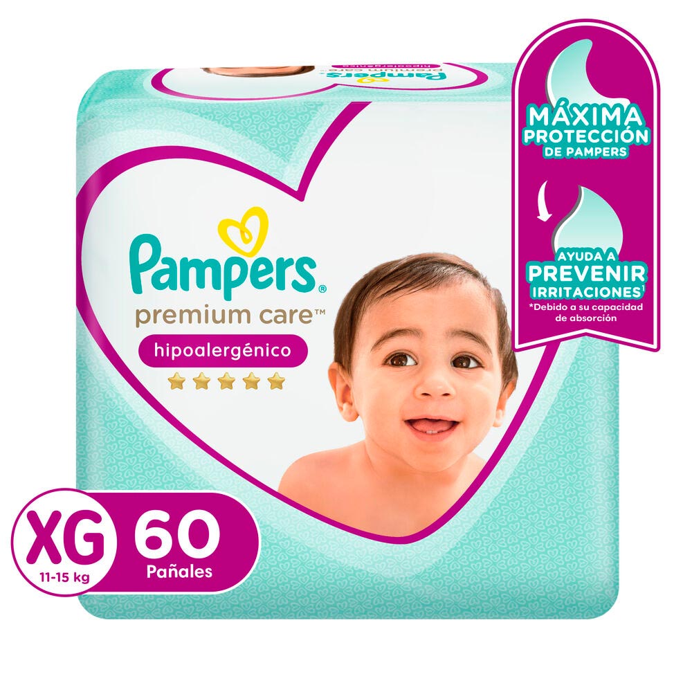 Pañales Pampers Premium Care Hipoalergénicos XG 60 Und