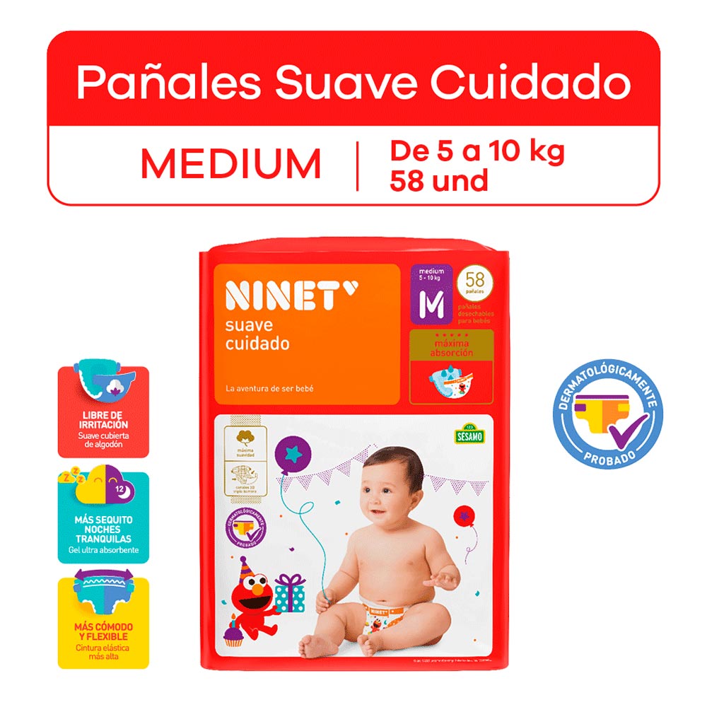 Pañales Ninet Suave Cuidado Talla M 58 Und
