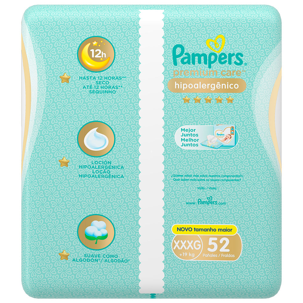 Pañales Pampers Premium Care Hipoalergénicos XXXG 52 Und
