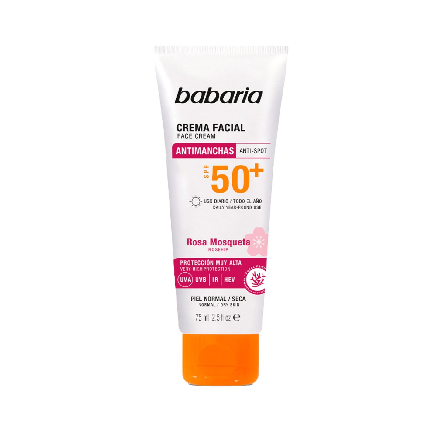 Crema Facial Solar Babaria Rosa Mosqueta SPF50+ Antimanchas 75 Ml