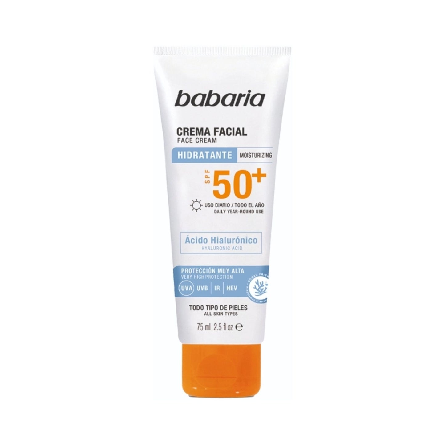 Crema Facial Solar Babaria Ácido Hialurónico Spf50+ Hidratante - Todo Tipo de Piel 75 Ml