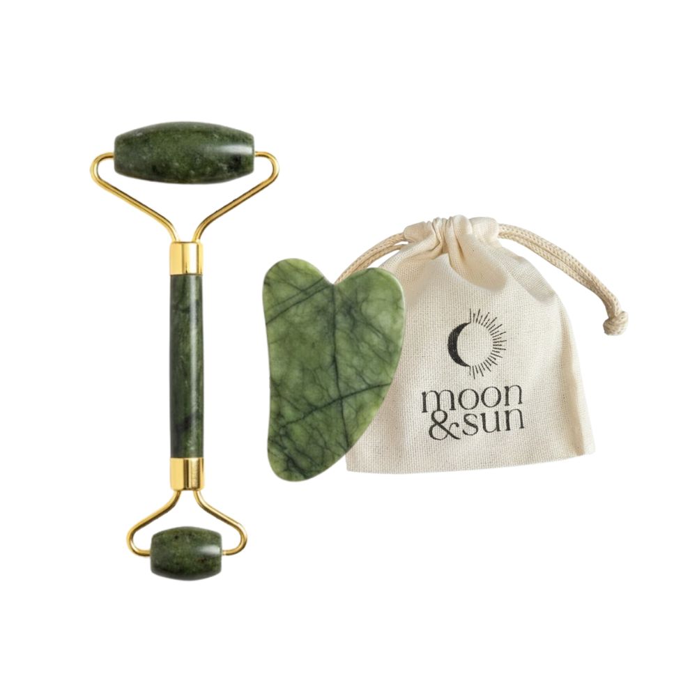Set de Gua Sha Rosa y Roller Facial Verde 2 Und
