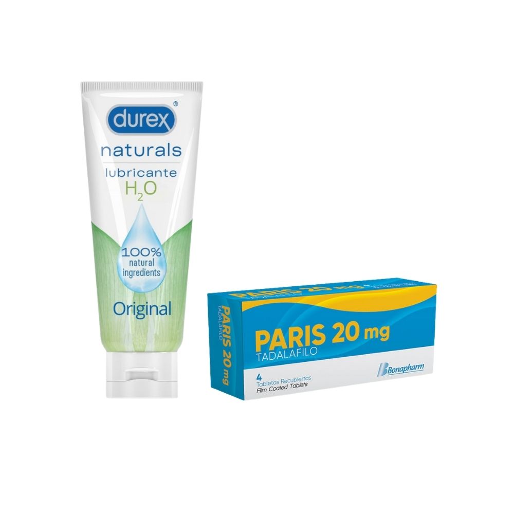 Pack Durex Naturals H2o Gel Lubricante 100 Ml 1 Und + Paris Tadalafilo 20 Mg 1 Und