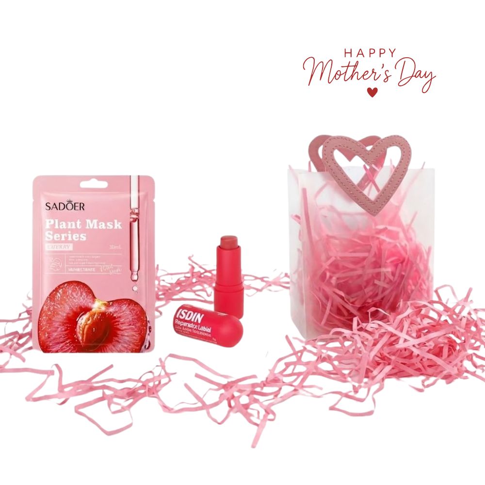 Mini Kit Glow Mamá Mascarilla cereza 1 Und + Reparador Labial Rojo Isdin 1 Und + Bolsa De Regalo