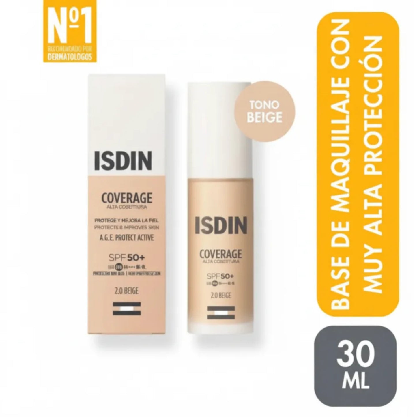 Base de maquillaje Alta Cobertura Isdin 2.0 Beige - 30 g