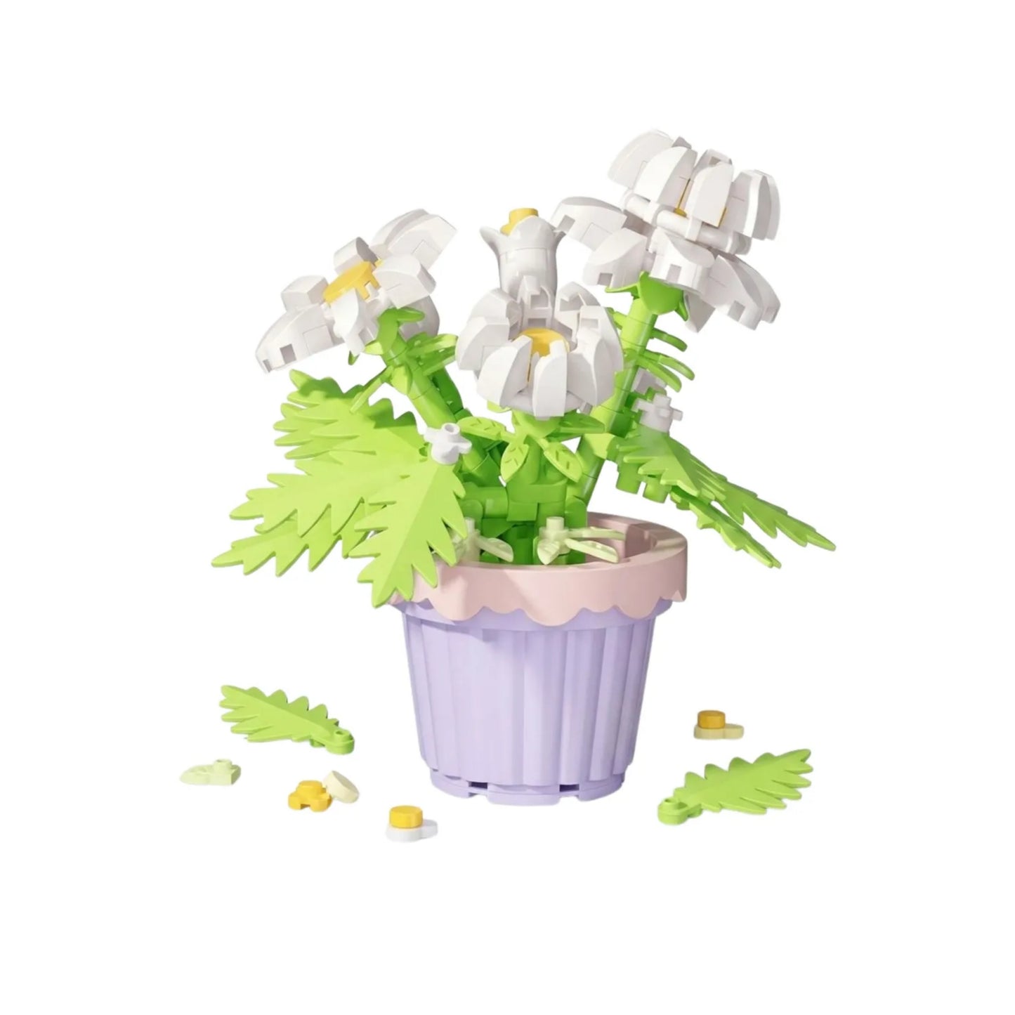 Kit Diy de Margaritas Blancas en Maceta Tipo Lego 189 Piezas