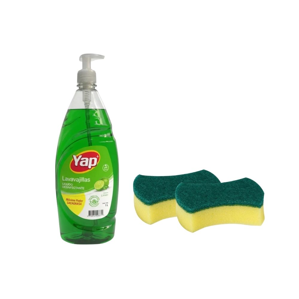 Pack Lavavajillas Líquido Limón 1 L + Esponjas de Cocina 2 Und
