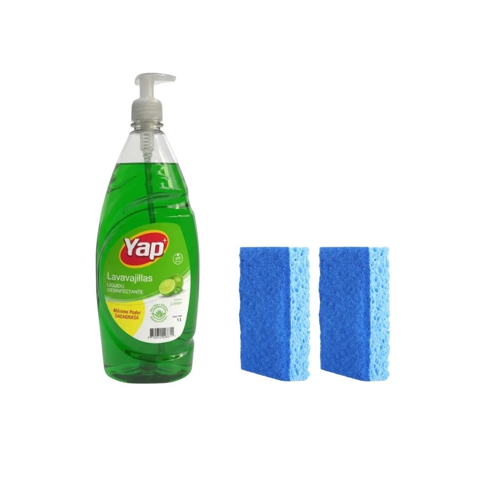 Pack Lavavajillas Líquido Limón 1 L + Esponjas Celulosa de Cocina 2 Und