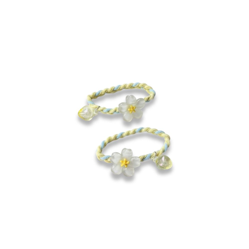 Ligas Trenzadas para el Cabello Flores Amarillo y Celeste 2 Und