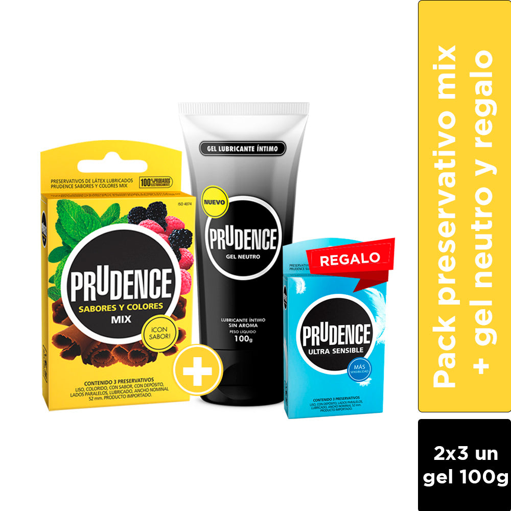 Pack Prudence Preservativos Mix y Ultra Sensible + Gel Lubricante Neutro