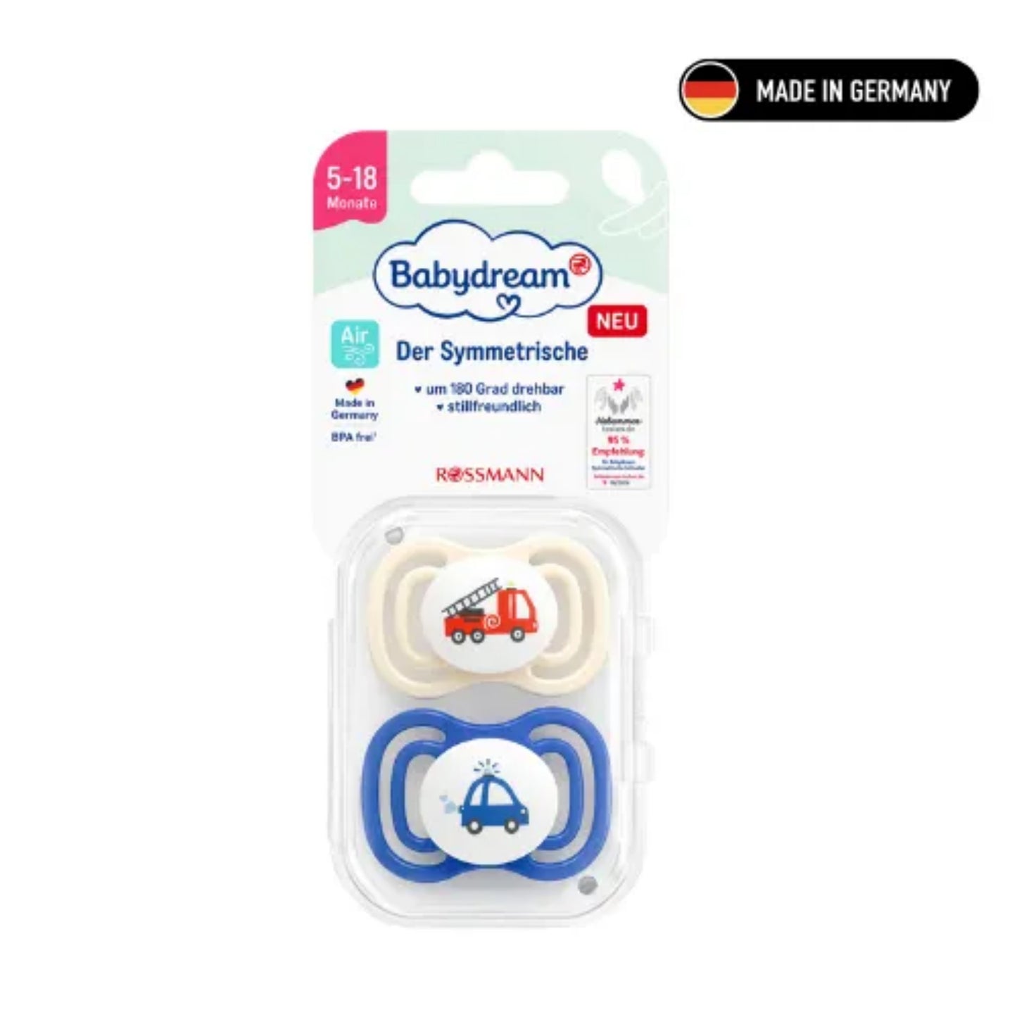 Set de Chupones Babydream Carritos 5 a 18 Meses 2 Und