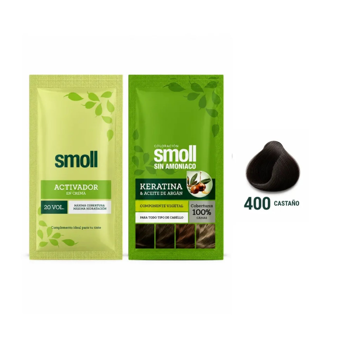 Tinte Smoll Sin Amoniaco 400 Castaño Sachet 50 Ml + Oxigenta Vol 20 50 Ml