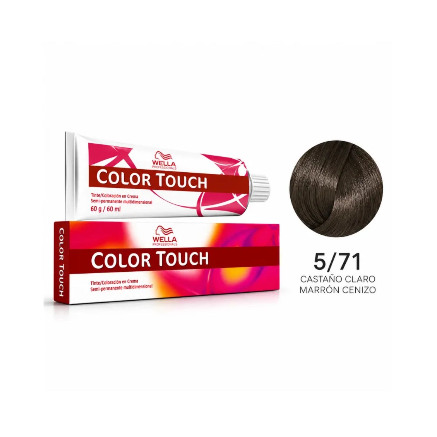Tinte Wella Color Touch Sin Amoniaco Semi Permanente 5/71 Castaño Claro Marrón Cenizo 60 G