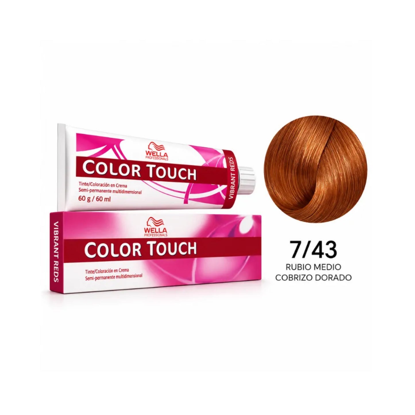 Tinte Wella Color Touch Sin Amoniaco Semi Permanente 7/43 Rubio Medio Cobrizo Dorado 60 G