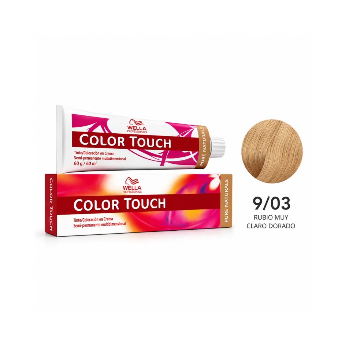 Tinte Wella Color Touch Sin Amoniaco Semi Permanente 9/03 Rubio Muy claro Natural Dorado 60 G