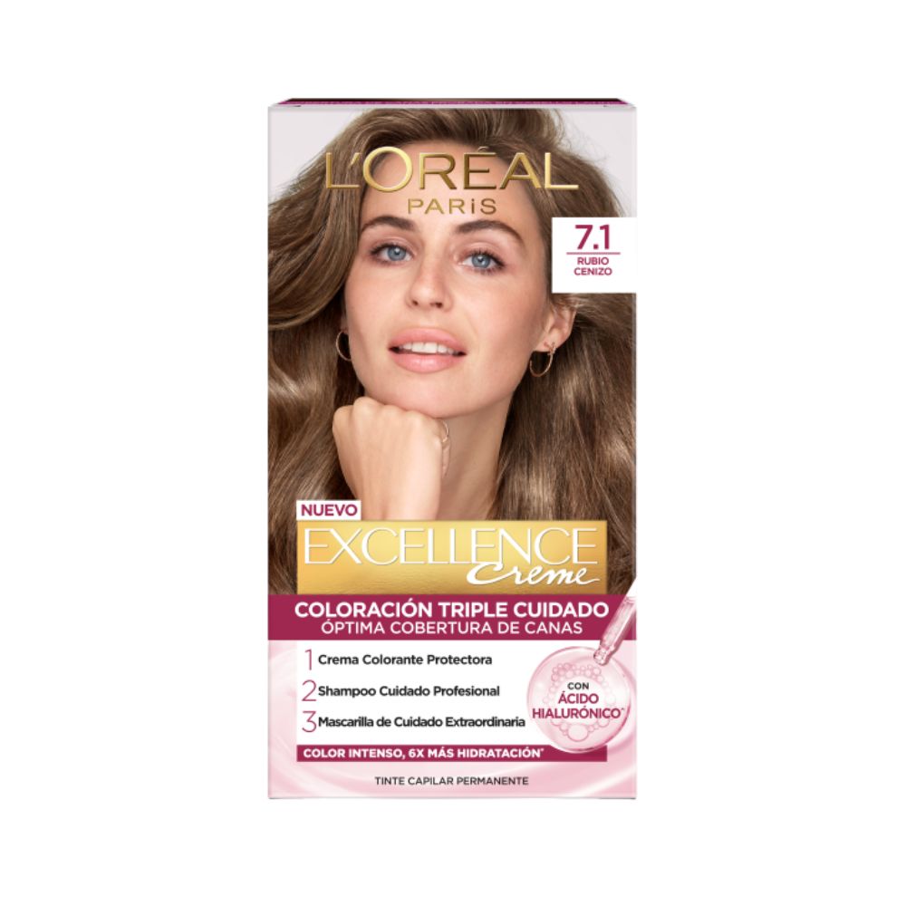 Tinte para Cabello Excellence Creme 7.1 Rubio Cenizo Caja 1 Und