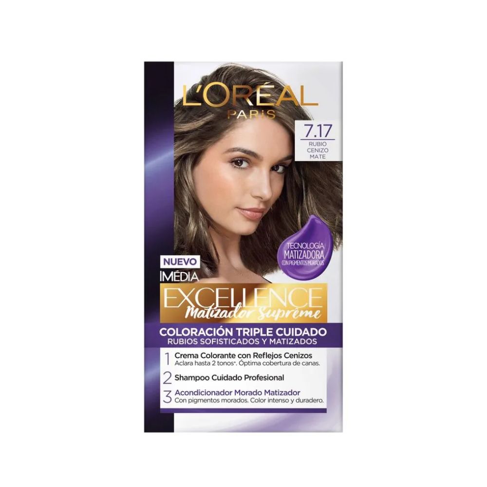Tinte para Cabello Excellence Matizador Supreme 7.17 Rubio Cenizo Mate Caja 1 Und