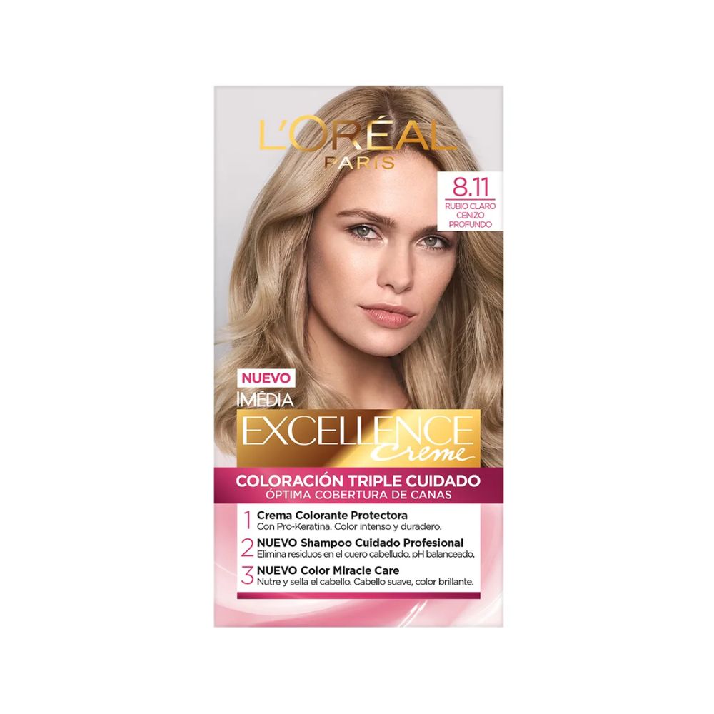 Tinte para Cabello Excellence Creme 8.11 Rubio Claro Cenizo Profundo Caja 1 Und