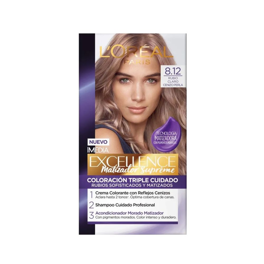 Tinte para Cabello Excellence Matizador Supreme 8.12 Rubio Claro Cenizo Perla Caja 1 Und