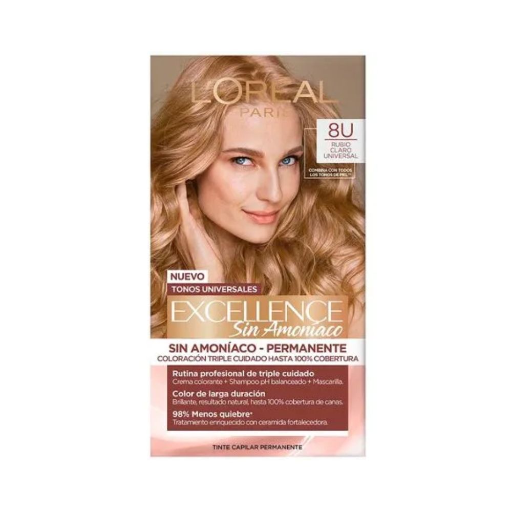 Tinte para Cabello Excellence Sin Amoniaco 8 U Rubio Claro Universal Caja 1 Und