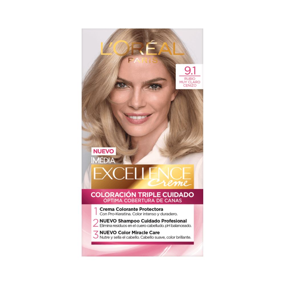 Tinte para Cabello Excellence Creme 9.1 Rubio Muy Claro Cenizo Caja 1 Und