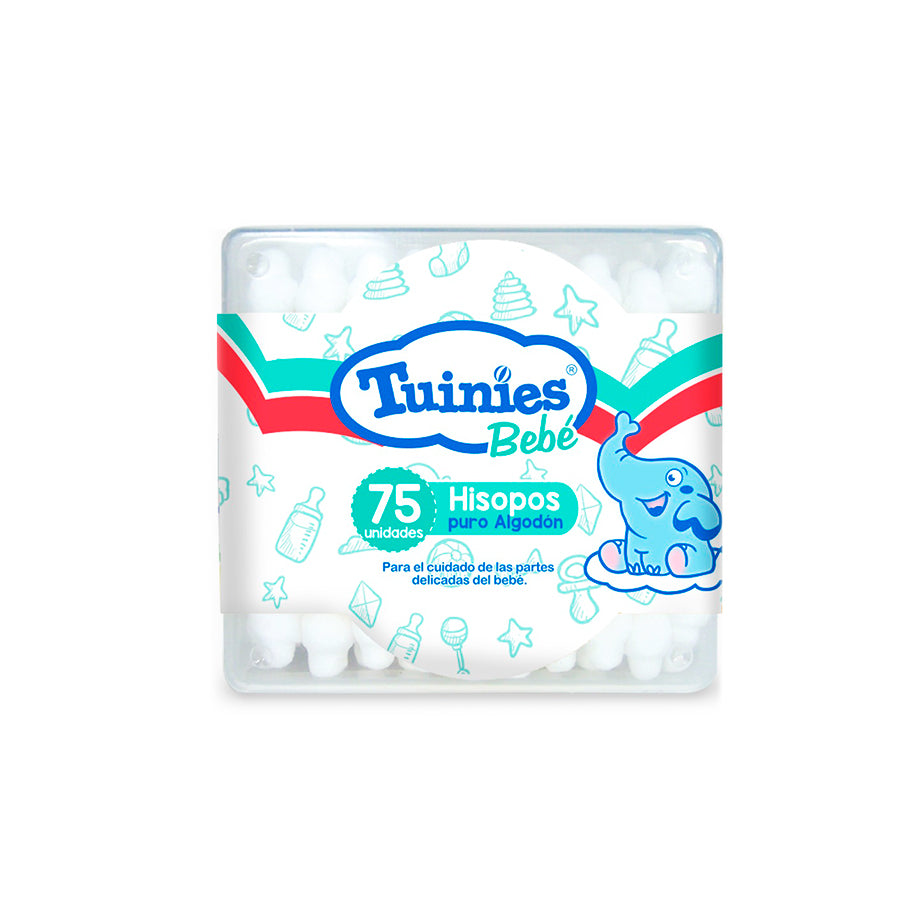 Tuinies Hisopos para Bebés de Puro Algodón 75 Und