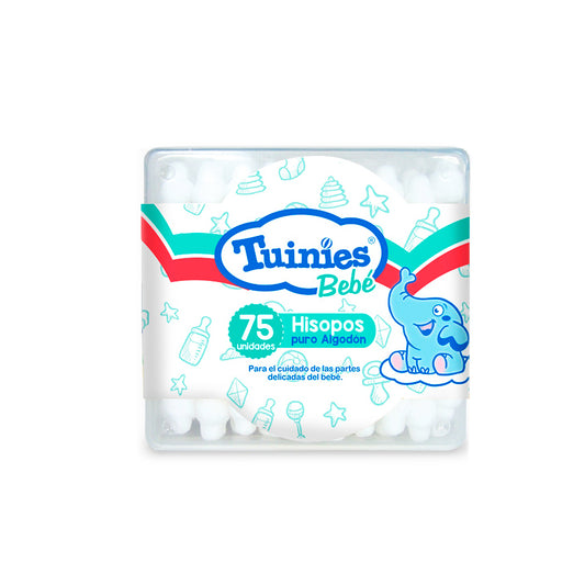 Tuinies Hisopos para Bebés de Puro Algodón 75 Und