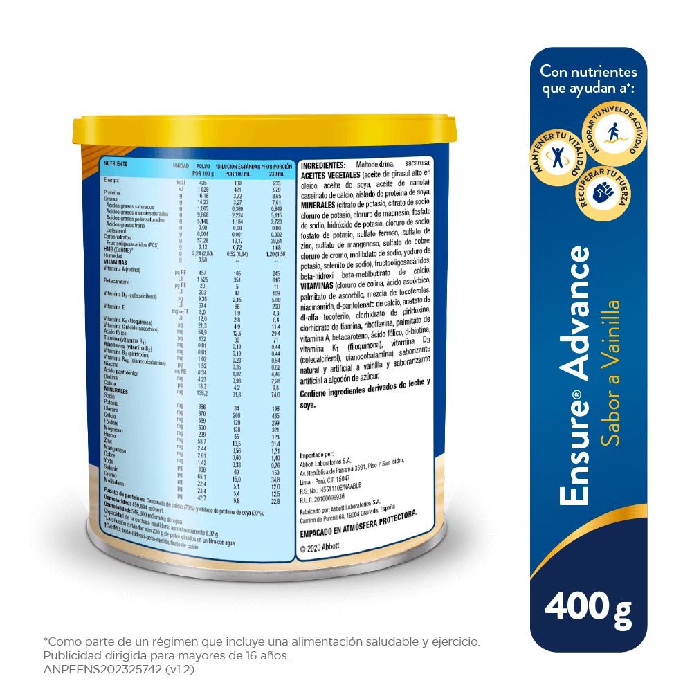 Ensure Advance Sabor Vainilla 400 G