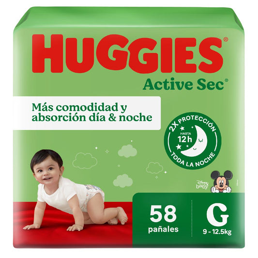 Pañales Huggies Active Sec G - Hiperpack 58 Unidades