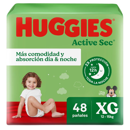 Pañales Huggies Active Sec XG - Hiperpack 48 Unidades