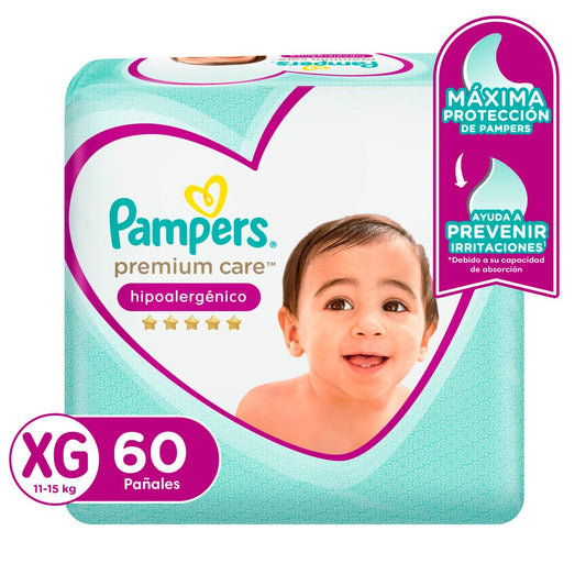 Pañales Pampers Premium Care Hipoalergénicos XG 60 Und