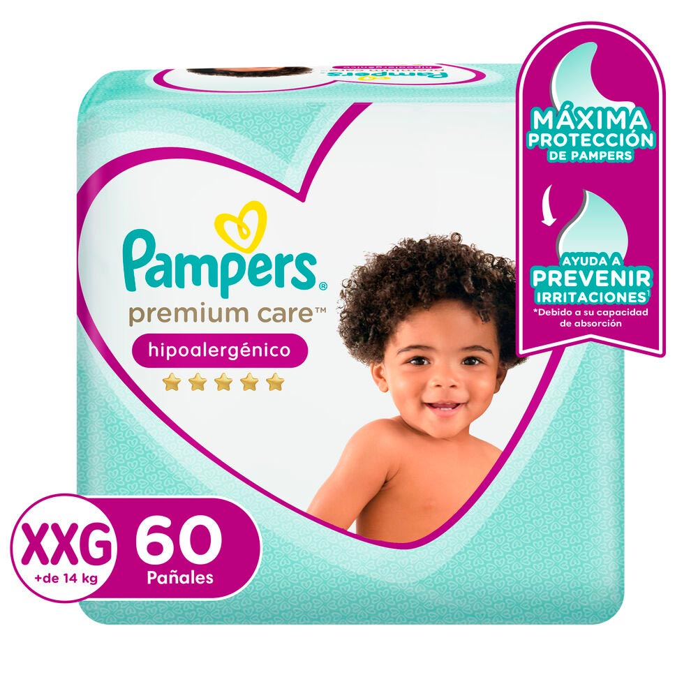 Pañales Pampers Premium Care Hipoalergénicos XXG 60 Und
