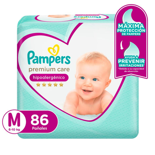 Pañales Pampers Premium Care Hipoalergénicos M 86 Und
