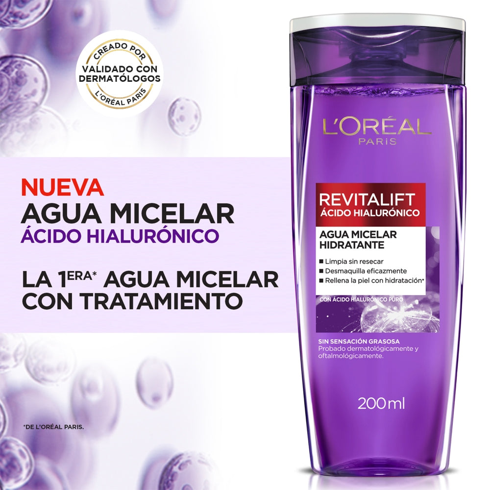 Agua Micelar L'Oréal Paris Skin Care Ácido Hialurónico 200 Ml