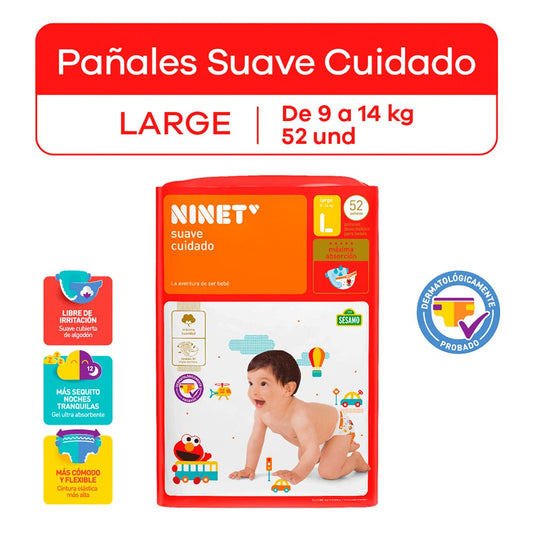 Pañales Ninet Suave Cuidado Talla L 52 Und