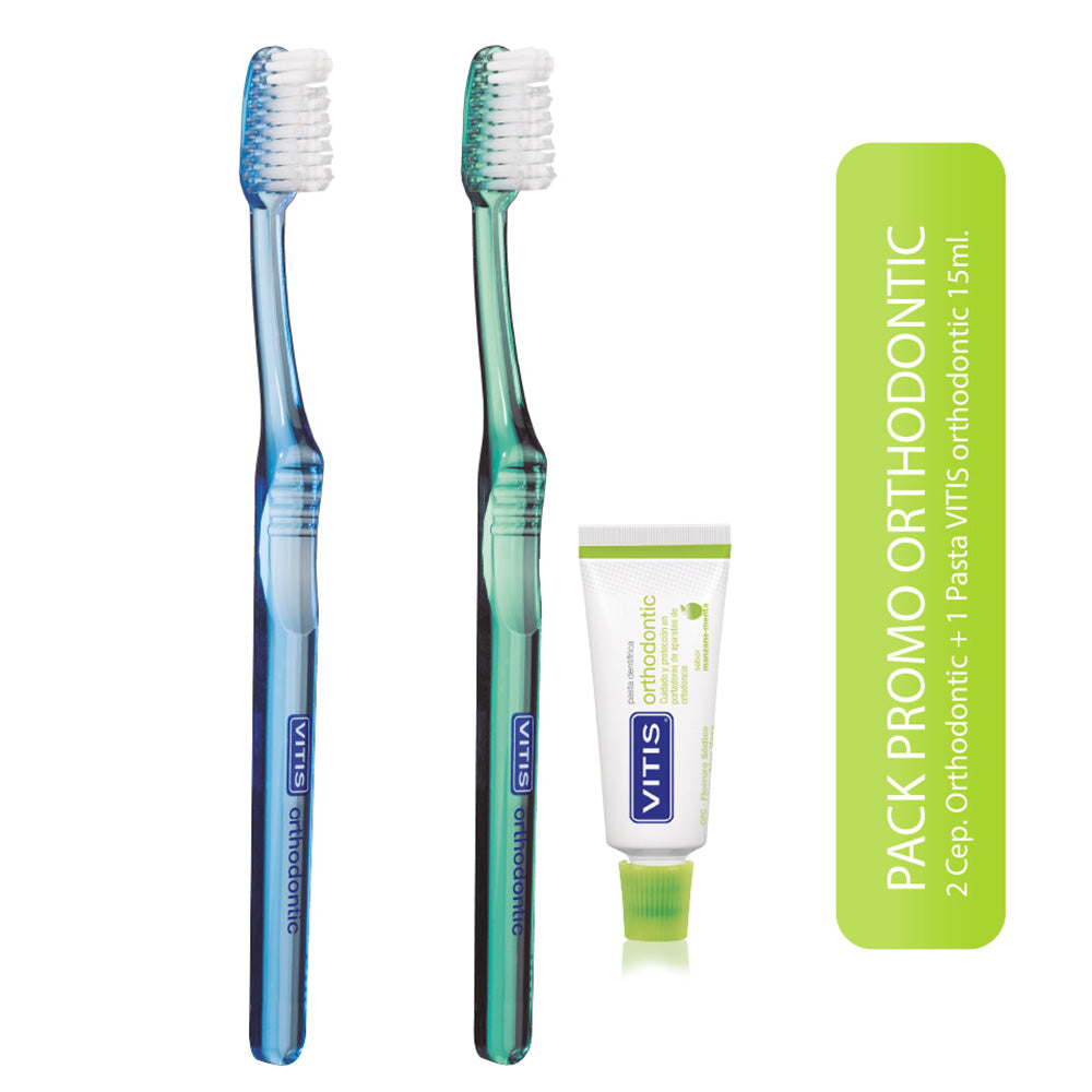 Pack Duo Vitis Orthodontic: 2 Cepillos Dentales + 1 Crema Dental