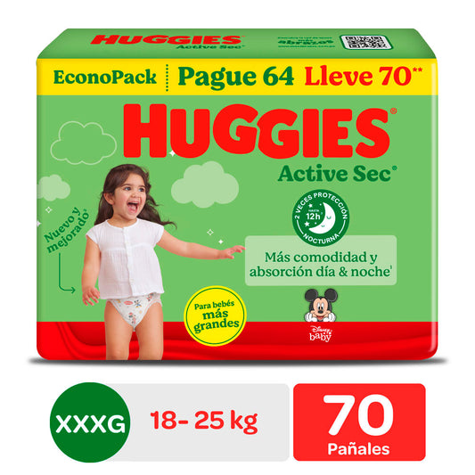 Pañales Huggies Active Sec XXXG - Bigpack 70 Unidades