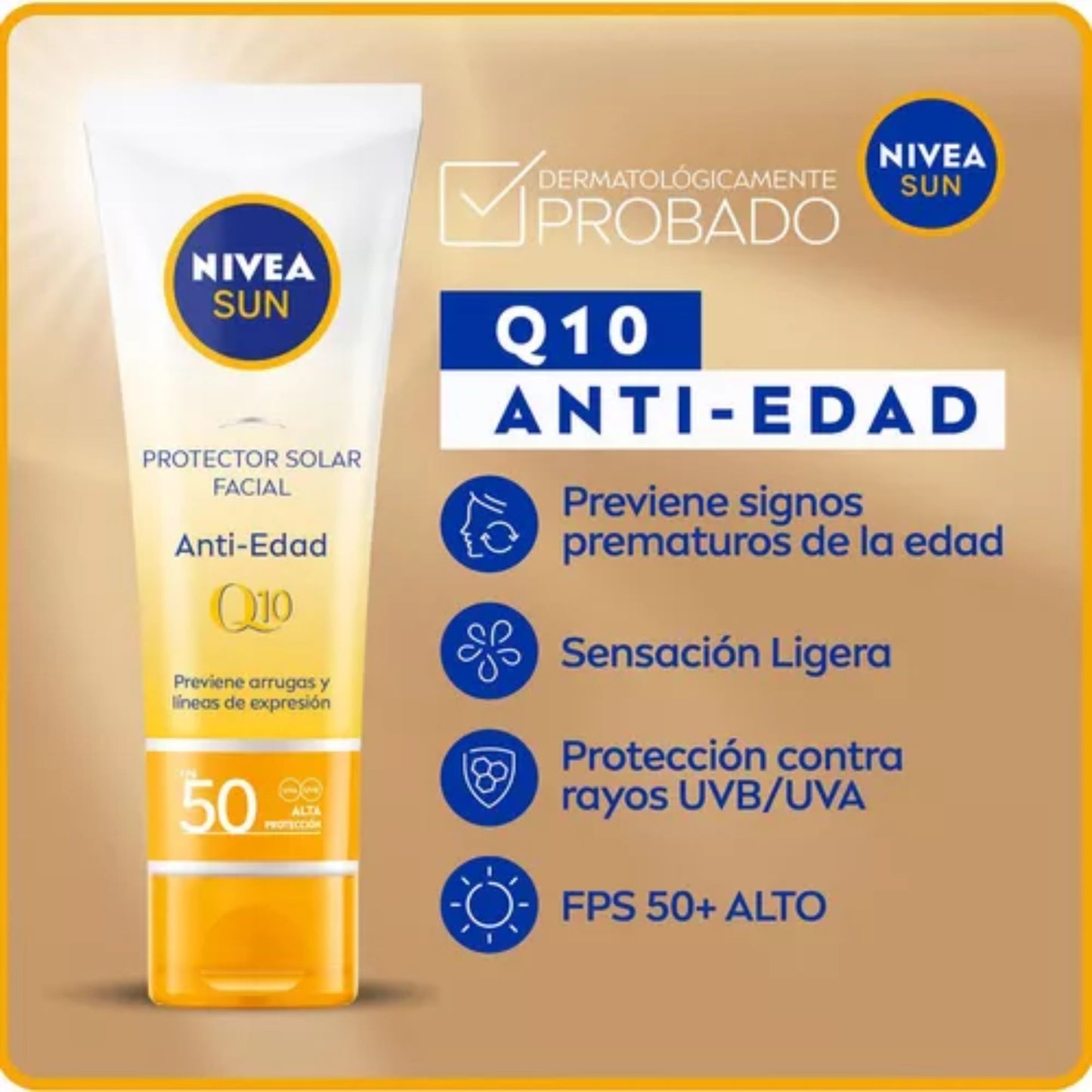Protector Solar Facial Anti-Edad Q10 FPS50 50 Ml