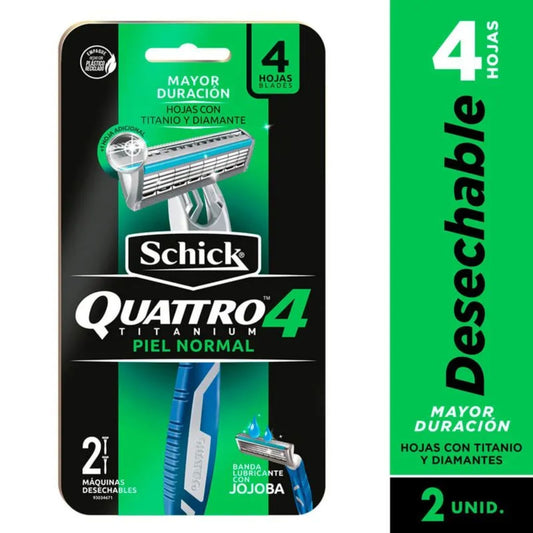 Máquina de Afeitar Desechable Quattro 4 Piel Normal 2 Und