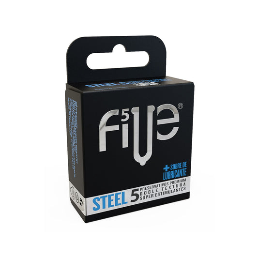 Condones Five Steel Doble Textura 5 Und + Sobre de Lubricante
