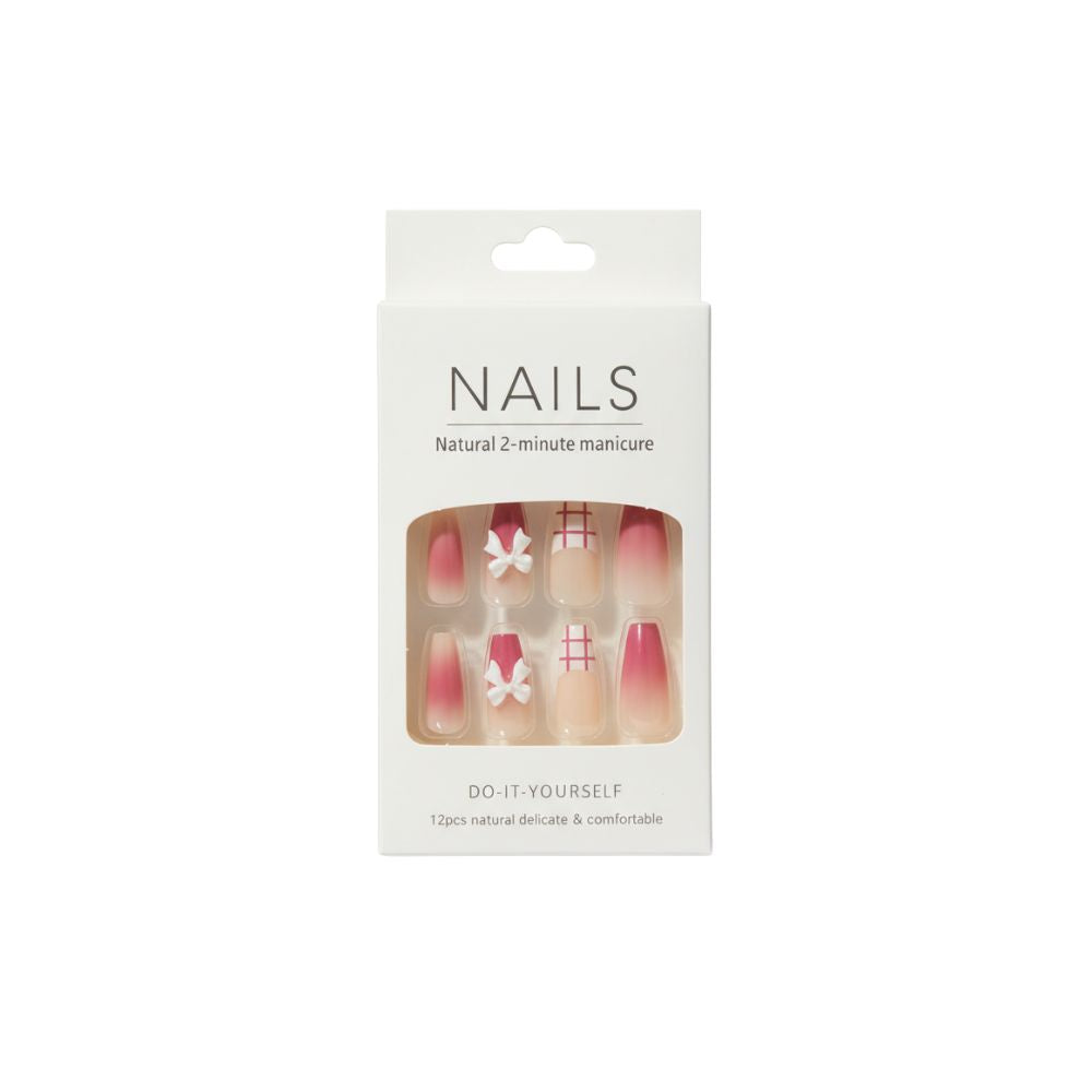 Uñas Postizas Degradadas Lazos y Rayas