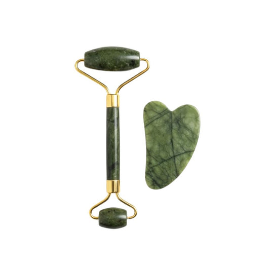 Set de Gua Sha Rosa y Roller Facial Verde 2 Und