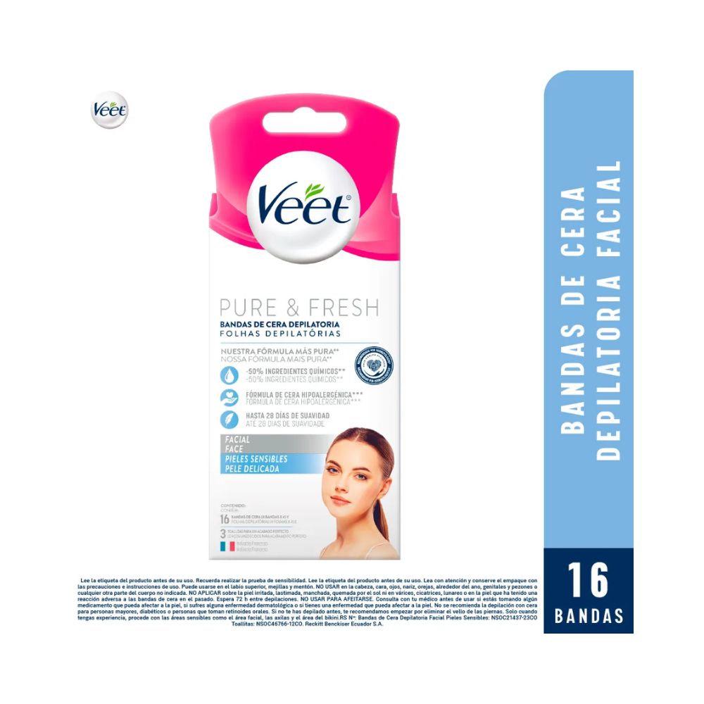 Bandas de Cera Depilatorias Faciales Piel Sensible Veet 16 Und