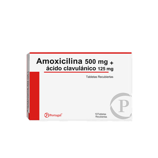 Amoxicilina - Acido clavulanico 500mg /125mg - Caja 10 Tabletas Recubiertas