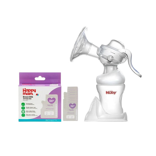 Pack Nuby Extractor Manual De Leche Materna Natural Touch 1 Und + Happymam Bolsas De Almacenamiento De Leche Materna 25 Und