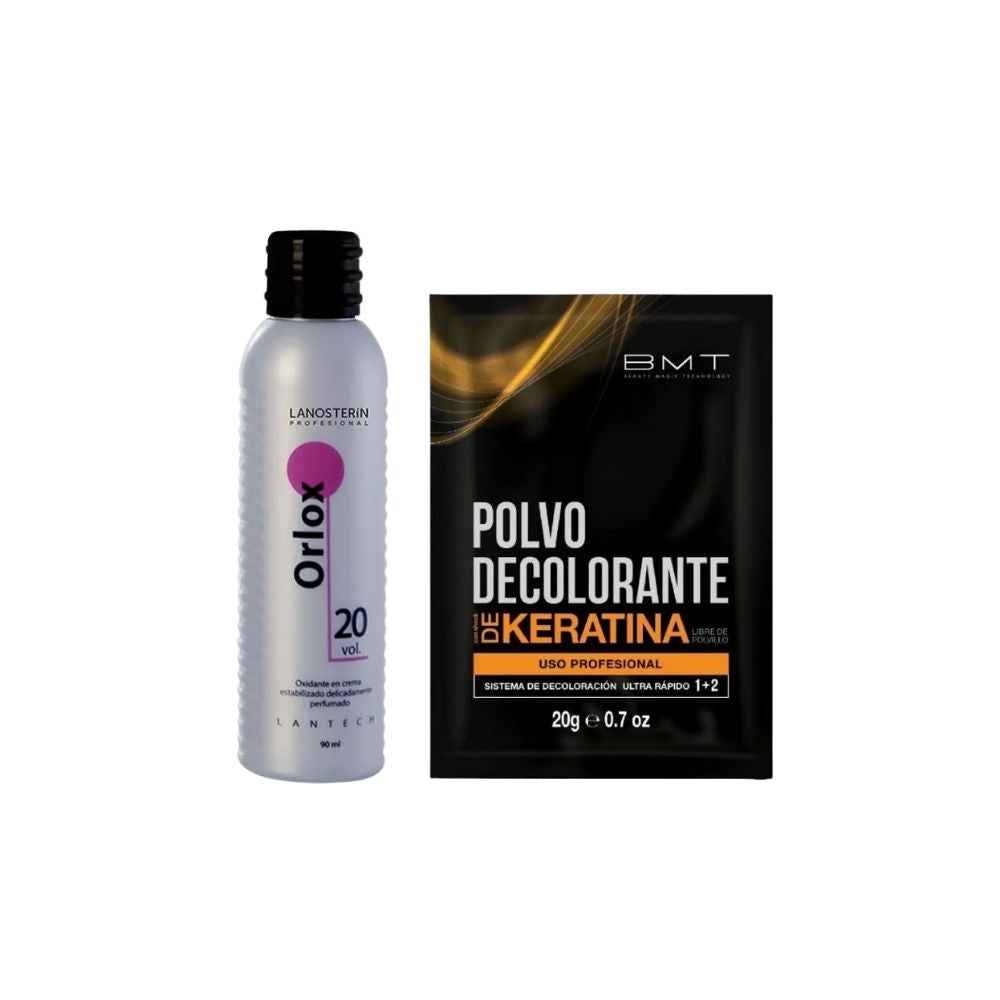 Pack Oxigenta Orlox 20 Vol 90 Ml 1 Und + Polvo Decolorante De Keratina Bmt 20 G 1 Und