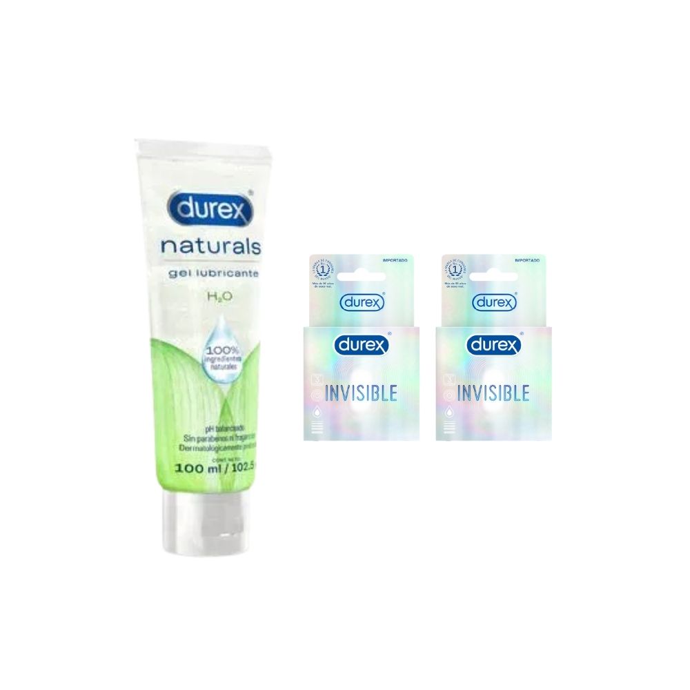 Pack Durex Naturals H2o Gel Lubricante 100 Ml 1 Und + Condones Durex Invisible 2 Und