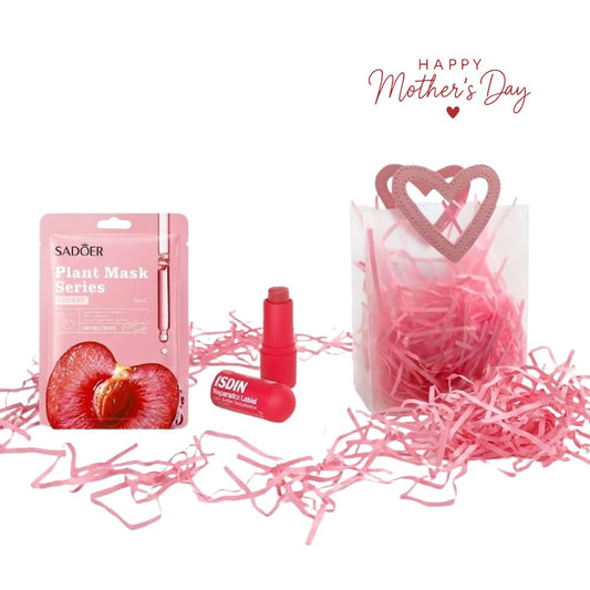 Mini Kit Glow Mamá Mascarilla cereza 1 Und + Reparador Labial Rojo Isdin 1 Und + Bolsa De Regalo