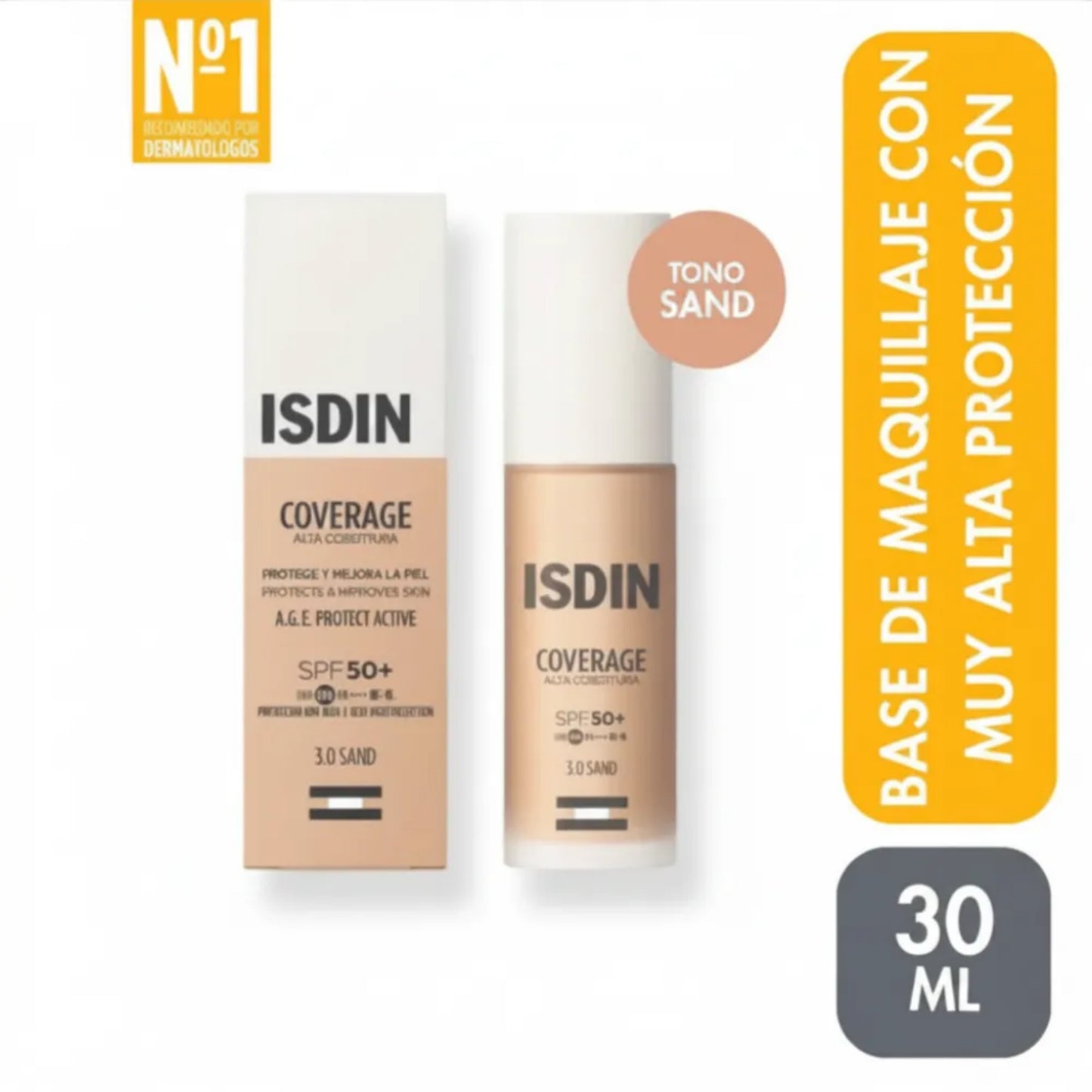 Base de maquillaje Alta Cobertura Isdin 3.0 Arena - 30 g